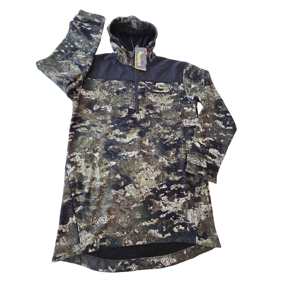 Huntech Mens‎ Camouflage Fleece Hoodie Pullover 1/4 Zip Bush Basics Size M New